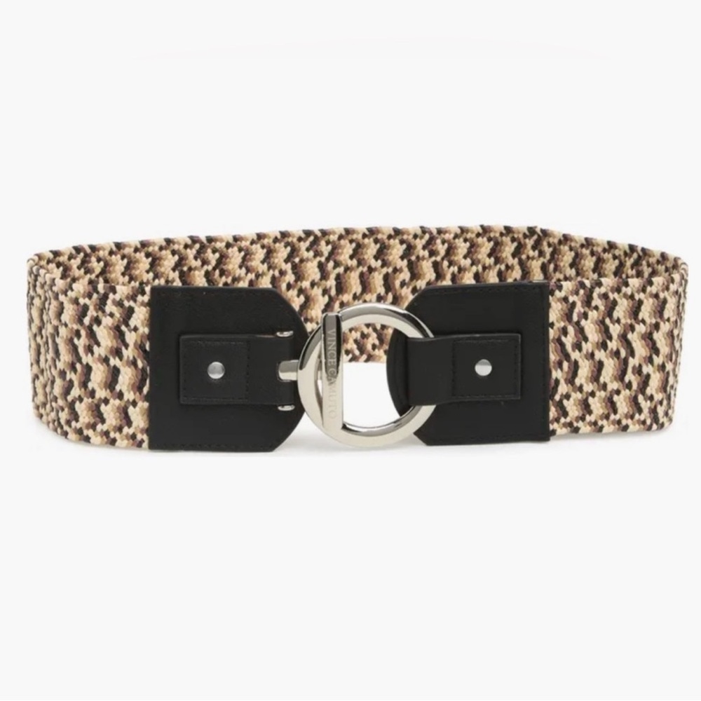 Vince Camuto M-L/XL Black Natural Toggle Buckle Woven Raffia Belt
